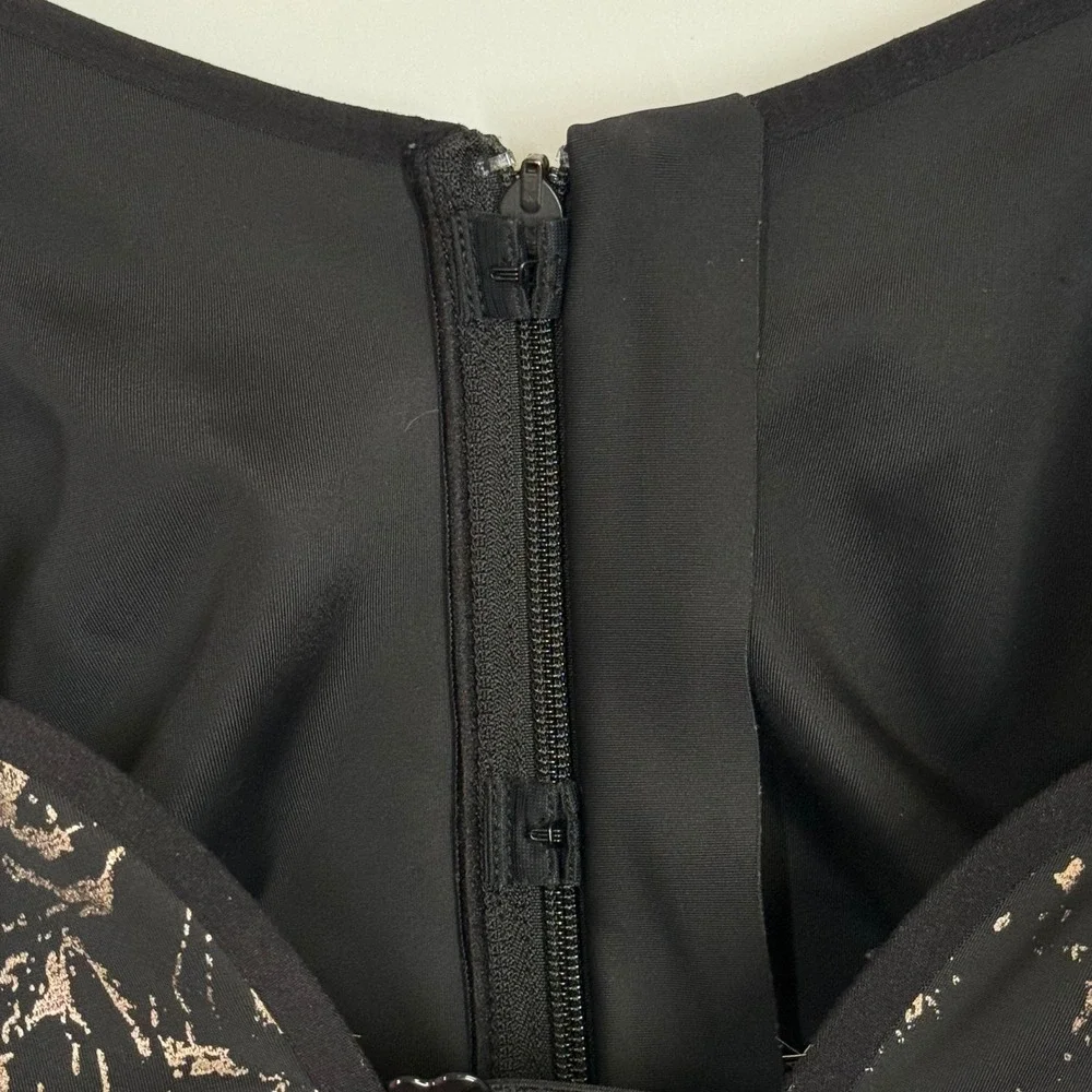 SHEFIT‎ Flex Black Sports Bra Front Zip High Impact Marble Rose Gold Sz 4Luxe